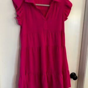 Umgee Fuchsia Dress with Patterned Trim
